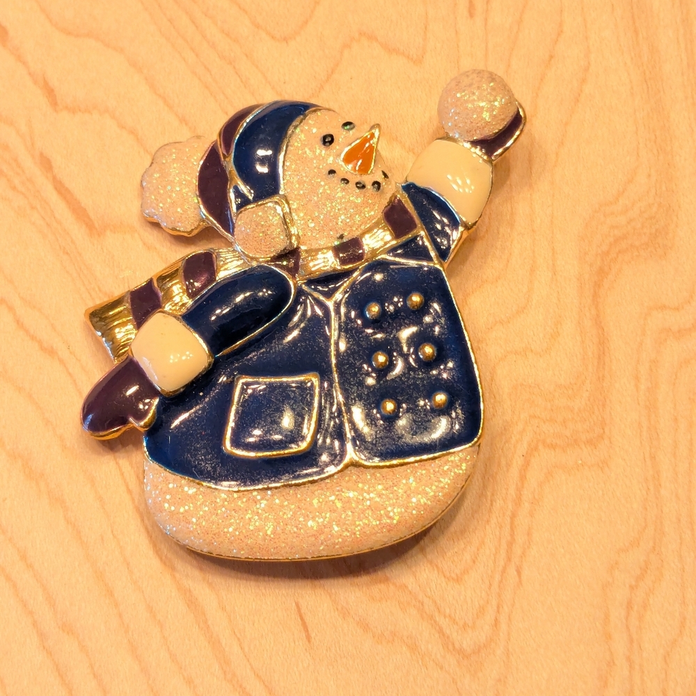 SFJ Vintage Enamel Snowman Brooch Pin